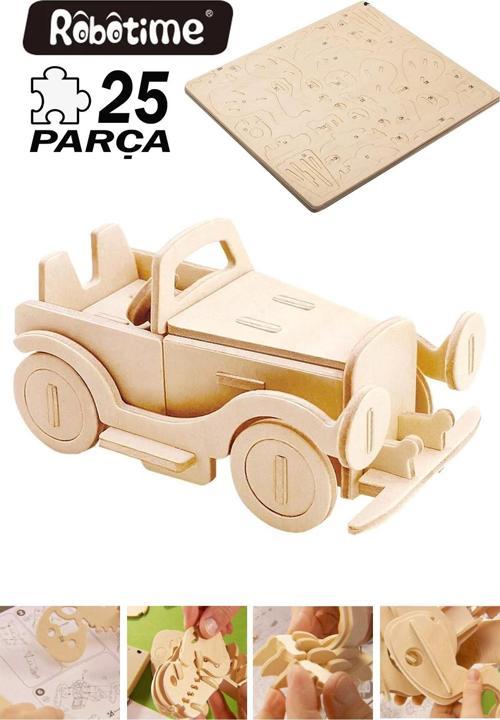 Ahşap 3 Boyutlu Maket Puzzle Klasik Araba 25 Parça 110x58x60mm PC379