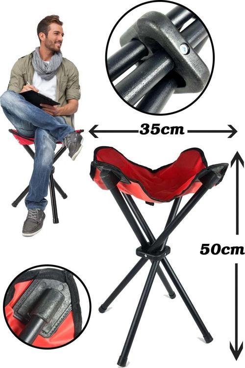 Katlanır Kamp Taburesi Büyük Boy 50cm Kırmızı 4 Ayaklı Portatif Tabure HA032 Kırmızı - 2 Adet