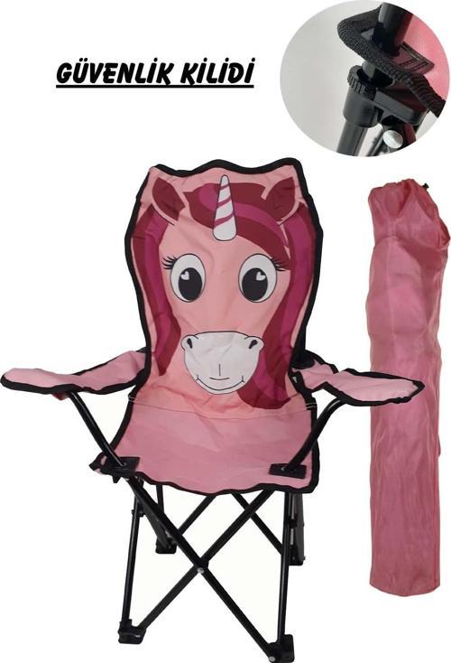 Çocuk Kamp Sandalyesi Taşıma Çantalı Kilitli Güvenlikli Kamp Koltuğu Unicorn HA096 Pembe