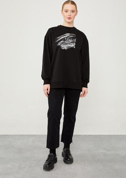 Siyah Varak Baskılı Sweatshirt