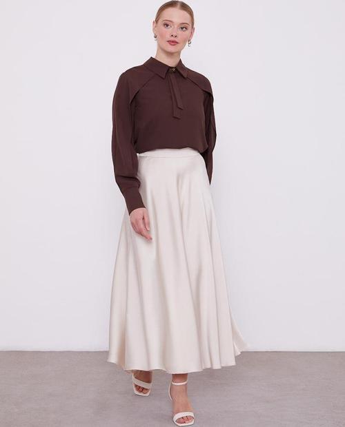 Acı Kahve Yaka Taş Detaylı Bluz