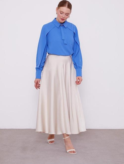 İndigo Yaka Taş Detaylı Bluz