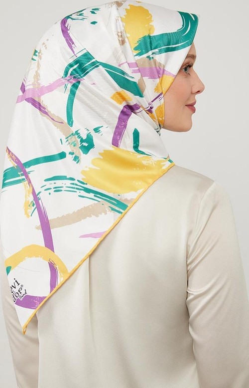 Sarı Boya Desen Twill Eşarp