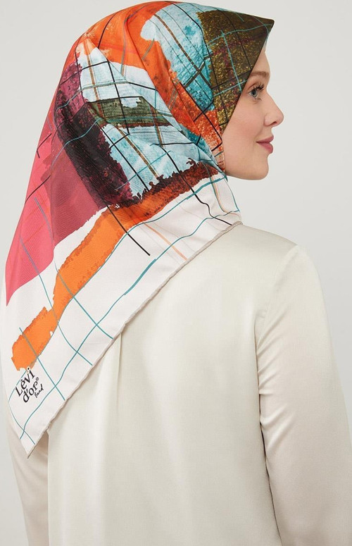 Vizon Geometrik Çizgili Twill Eşarp