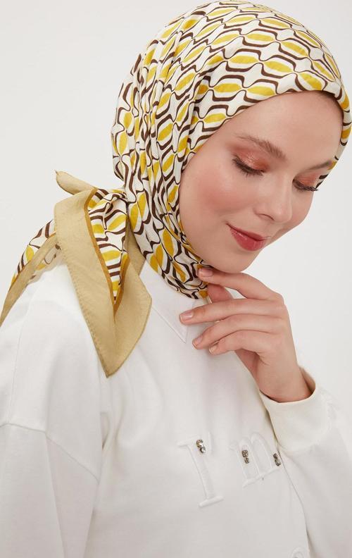 Yağ Yeşili Elips Desen Modal İpek Eşarp