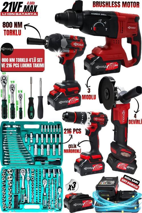 5 Li Set (Kırmızı 800 Nm Li 4 Lü Set Kabartmalı - 216 Parça Lokma Takımı)
