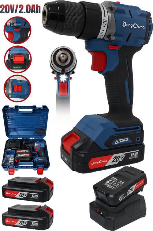 Dong Cheng Kömürsüz Darbeli Şarjlı Matkap Mavi