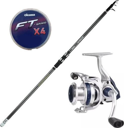 Hazır Olta Seti Okuma Revenger Tele Surf 420 cm 4 Parça Surf Kamışı&Okuma ARIA-5000a 1BB Olta Makinesi