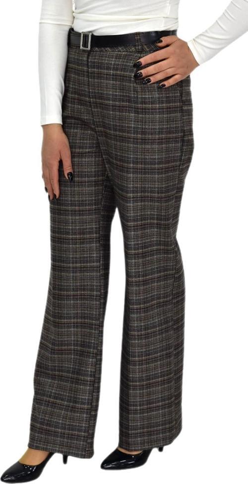 Kadın Ekose Pileli Bol Kumaş Pantolon BGL-ST04233