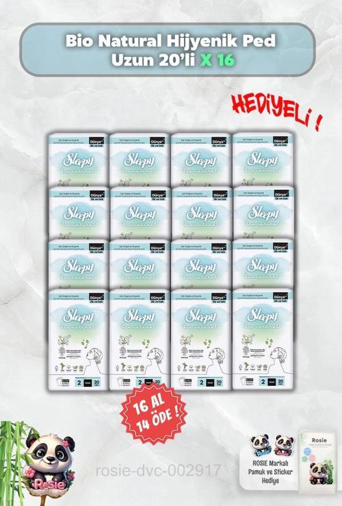 16 AL 14 ÖDE Hijyenik Ped Uzun 20'li Sleepy Bio Natural ve Rosie
