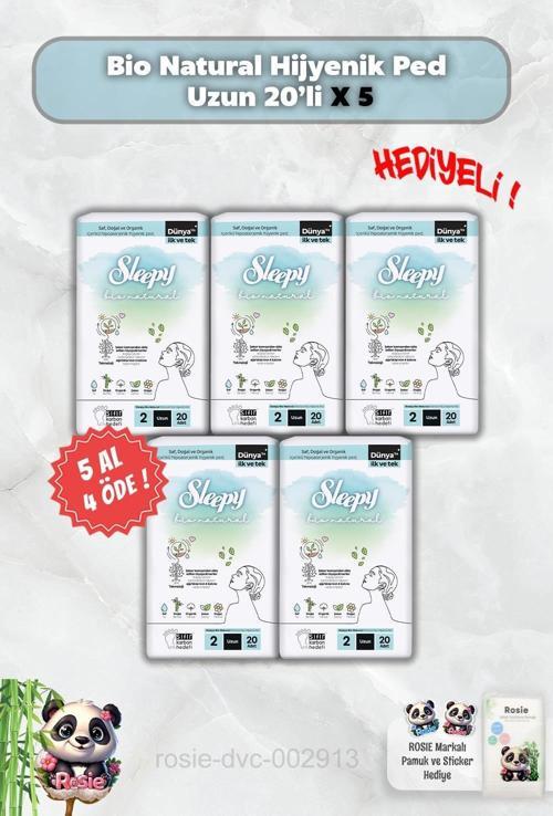 5 AL 4 ÖDE Sleepy Bio Natural Hijyenik Ped Uzun 20'li ve Rosie