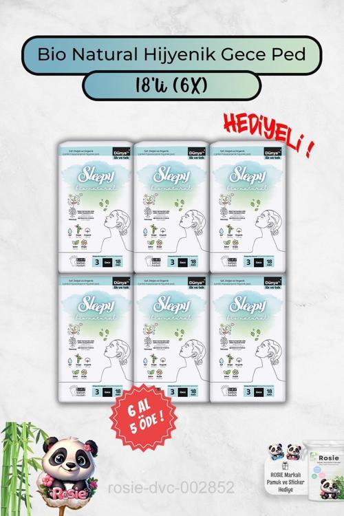 Bio Natural 6 Al 5 Öde Hijyenik Ped Gece 18'li ve Rosie Hediye