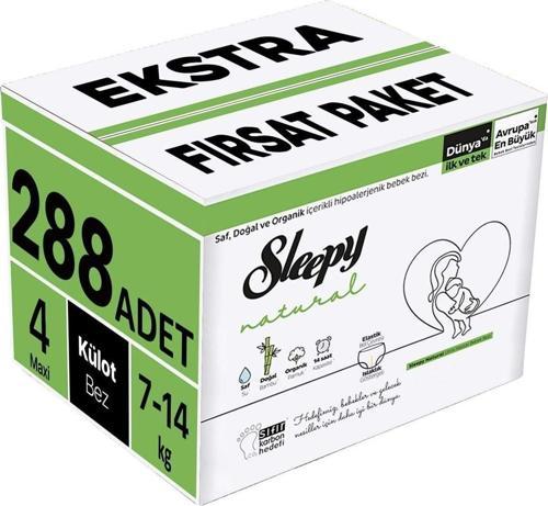 Külot Bebek Bezi Natural Beden:4 (7-14KG) Maxi 288 Adet Ekstra Fırsat