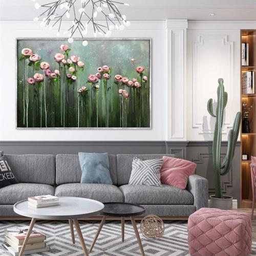 Açmayan Çiçekler Yağlı Boya Dokulu Tablo 50X70 Gümüş Çerçeveli