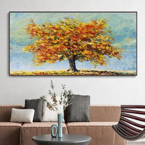 Ağaç Yağlı Boya Dokulu Tablo 100X150 Siyah Çerçeveli