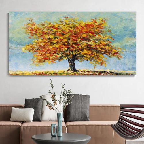 Ağaç Yağlı Boya Dokulu Tablo 90X120 Çerçevesiz