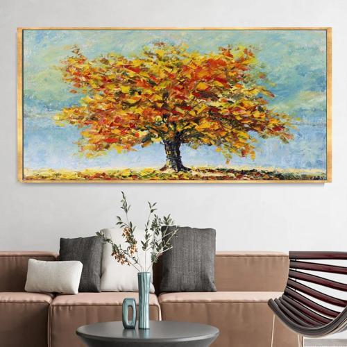 Ağaç Yağlı Boya Dokulu Tablo 90X120 Gold Çerçeveli