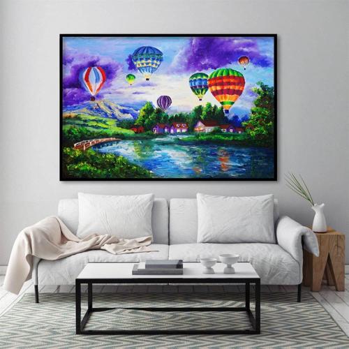 Air Ballons Yağlı Boya Dokulu Tablo 90X120 Gold Çerçeveli