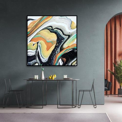 Abstract Melting Yağlı Boya Dokulu Tablo 50X50 Gold Çerçeveli