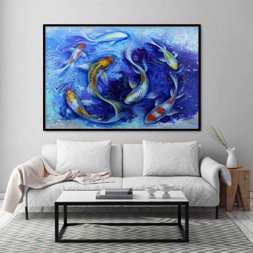 Akvaryum Yağlı Boya Dokulu Tablo 50X70 Siyah Çerçeveli