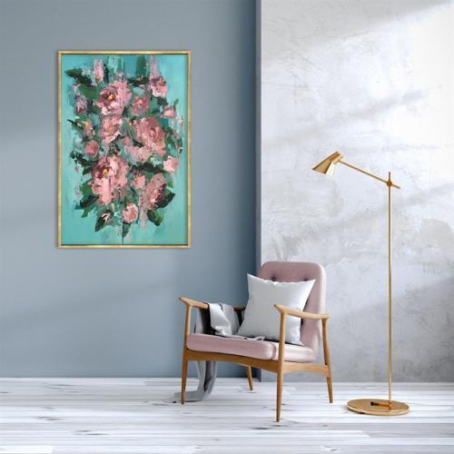 Abstract Pink Flower Yağlı Boya Dokulu Tablo 100X150 Gold Çerçeveli