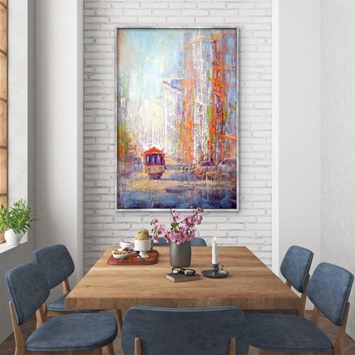 Abstract Streetcar Yağlı Boya Dokulu Tablo 50X70 Gümüş Çerçeveli