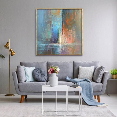 Abstract Waterfall Yağlı Boya Dokulu Tablo 100X100 Gümüş Çerçeveli