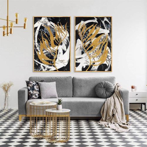 Altın Kanat İkili Set  Yağlı Boya Dokulu Tablo 60X90 Çerçevesiz