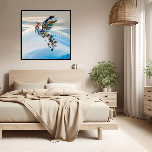 Anka Kuşu Yağlı Boya Dokulu Tablo 120X120 Siyah Çerçeveli
