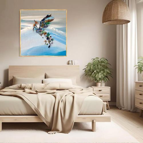 Anka Kuşu Yağlı Boya Dokulu Tablo 80X80 Gold Çerçeveli