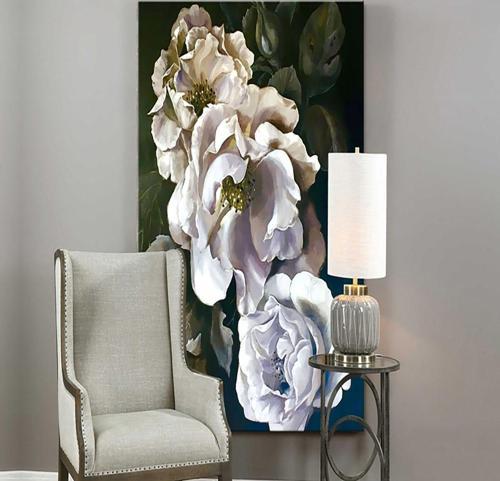 Beyaz Güller 2 Yağlı Boya Dokulu Tablo 50X70 Gold Çerçeveli
