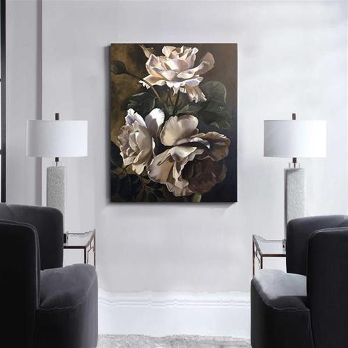 Beyaz Güller Yağlı Boya Dokulu Tablo 100X150 Gold Çerçeveli