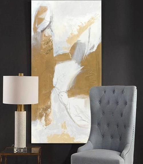 Beyaz Kahve Yağlı Boya Dokulu Tablo 50X70 Siyah Çerçeveli