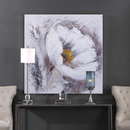 Beyaz Çiçek Yağlı Boya Dokulu Tablo 50X50 Çerçevesiz
