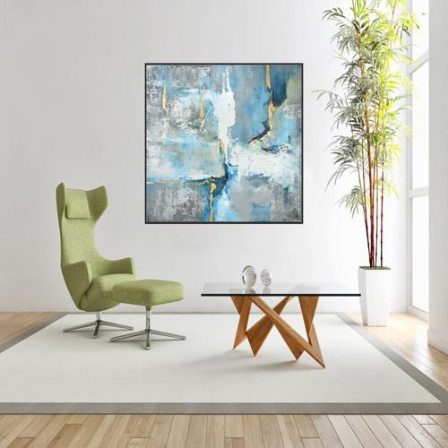 Azzurro Yağlı Boya Dokulu Tablo 100X100 Siyah Çerçeveli