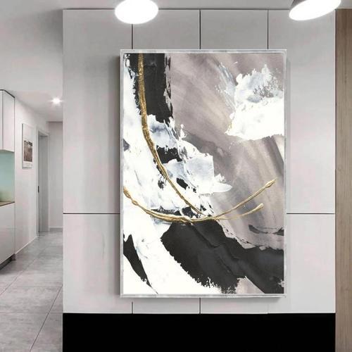 Black Grey Yağlı Boya Dokulu Tablo 75X100 Gümüş Çerçeveli
