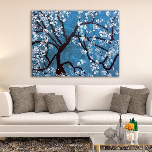 Bahar Dalları Yağlı Boya Dokulu Tablo 75X100 Siyah Çerçeveli