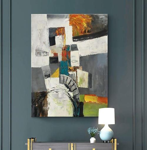 Blanc Yağlı Boya Dokulu Tablo 50X50 Gold Çerçeveli