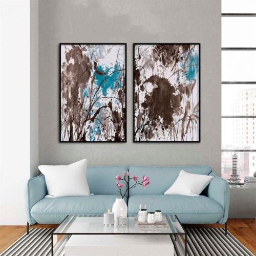 Blotch İkili Set Yağlı boya Dokulu Tablo 100X150 Siyah Çerçeveli