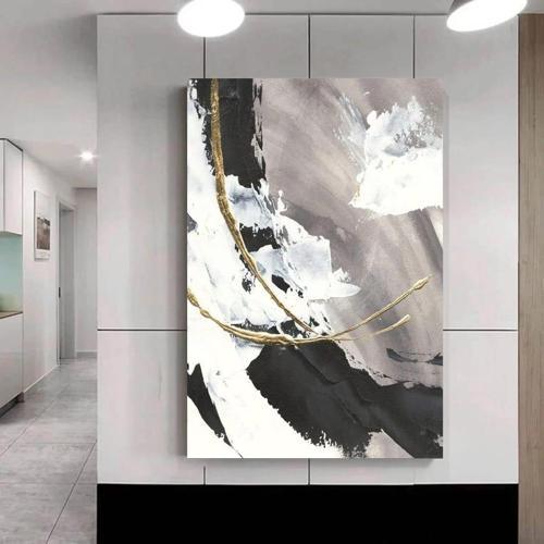 Black Grey Yağlı Boya Dokulu Tablo 100X150 Çerçevesiz