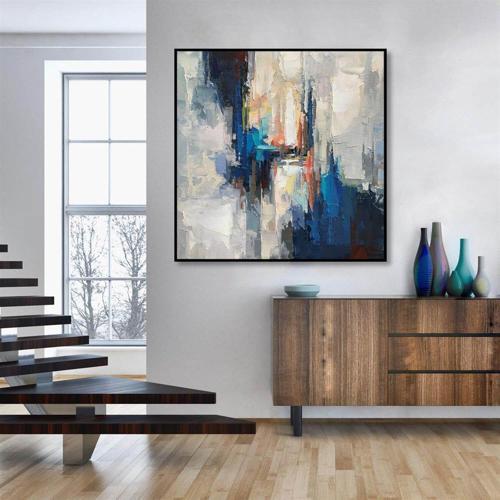 Blue Fault Yağlı Boya Dokulu Tablo 50X50 Gold Çerçeveli