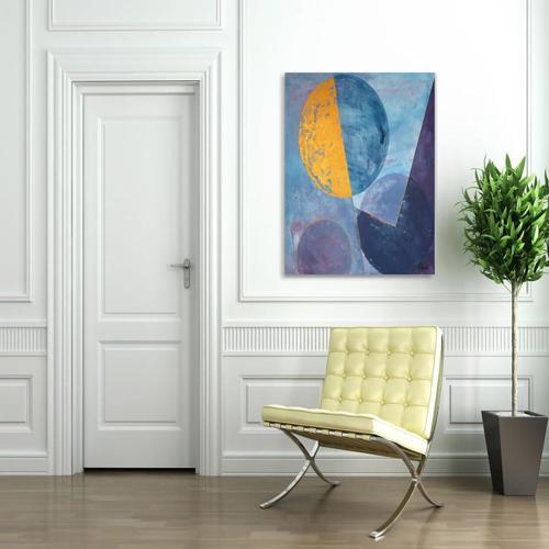Blue Full Moon Yağlı Boya Dokulu Tablo 100X100 Siyah Çerçeveli