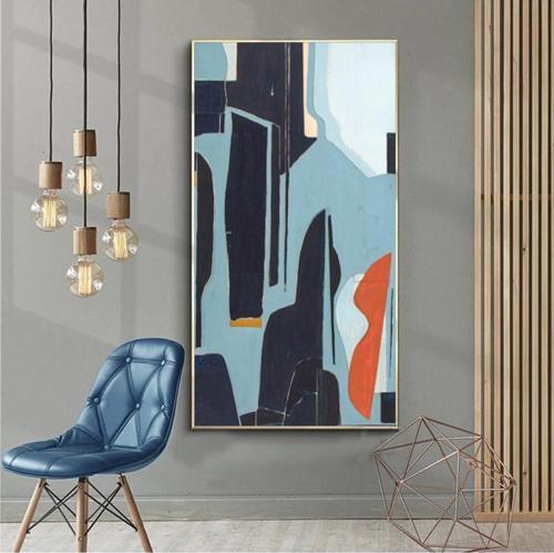 Blueness Yağlı Boya Dokulu Tablo 100X150 Gold Çerçeveli