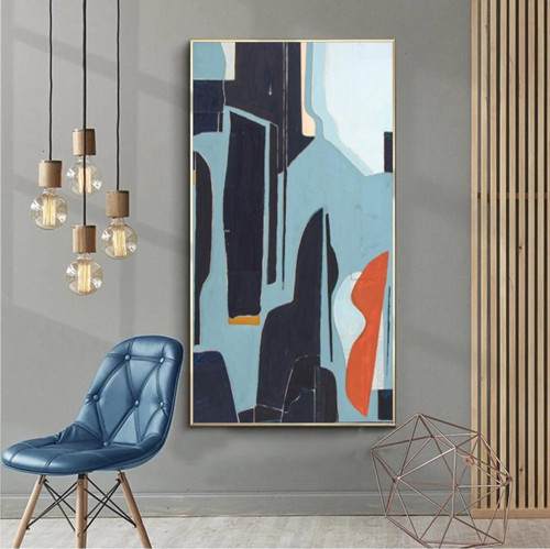 Blueness Yağlı Boya Dokulu Tablo 60X90 Gold Çerçeveli