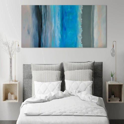 Blue Grey Yağlı Boya Dokulu Tablo 60X90 Gold Çerçeveli