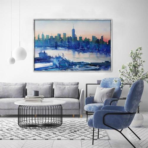 Blue City Yağlı Boya Dokulu Tablo 60X90 Gold Çerçeveli