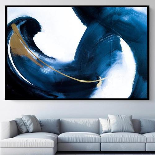 Blue Liquid Yağlı Boya Dokulu Tablo 50X50 Siyah Çerçeveli
