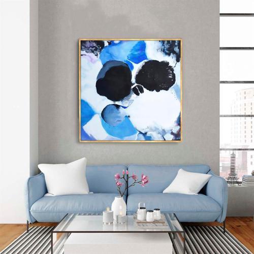 Blue Dream Yağlı Boya Dokulu Tablo 100X100 Gold Çerçeveli