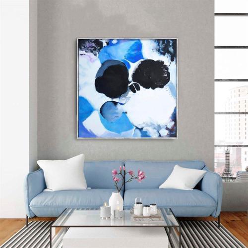 Blue Dream Yağlı Boya Dokulu Tablo 120X120 Gümüş Çerçeveli
