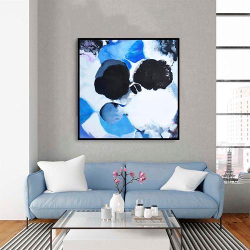 Blue Dream Yağlı Boya Dokulu Tablo 120X120 Siyah Çerçeveli